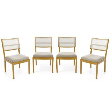 Imagem de Kit Com 4 Cadeiras Milena Madeira Maciça Assentos Estofados Encostos De Tela Sintética Veludo Bege 102