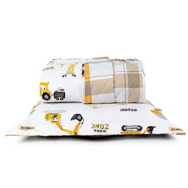 Imagem de Kit Cobre Leito Colcha Solteiro Infantil Lutti Dupla Face 200 Fios 2 Peças Trator Caminhão Branco