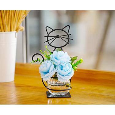 Imagem de WSgift Desktop Glass Planter Vase Holder, Modern Creative Cat Plant Terrarium Metal Stand for Hydroponics Plants Home Garden Wedding Decoration Outdoor Planter Ideas