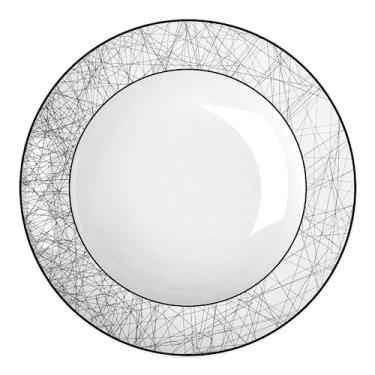 Imagem de Germer, Prato fundo em porcelana, modelo Versa, Connect Black, Ø 24 cm,Branco com detalhes em Preto