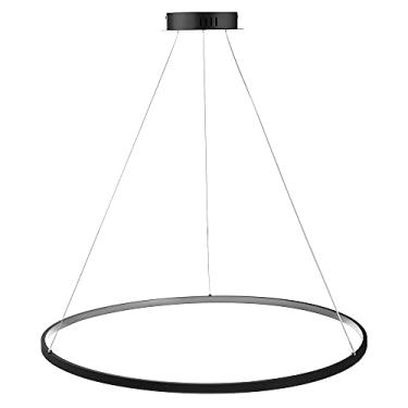 Imagem de Luminária pendente LED circular em anel, lustre moderno de acrílico e metal com altura ajustável para sala de estar, quarto, mesa de jantar, preto + 3 cores de luz - 20 cm, 13 W