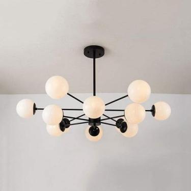Imagem de Lustre Preto Long Pole Pendant Lamp Abajur de Vidro Branco Leitoso Luz Pendente Sala de Estar Quarto Sala de Armazenamento Luminária de Teto 12 luzes
