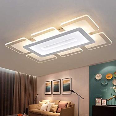 Imagem de Luminária de teto LED branca com controle remoto, luminária de teto grande com design retangular moderno para quarto, hall de entrada, casa de estudo, sala de jantar, lustre de teto estilo m
