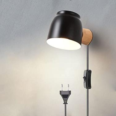 Imagem de Luminária de cabeceira ajustável em madeira e metal, design retrô, abajur giratório de metal com abajur de cama, luminária de leitura de parede, preta