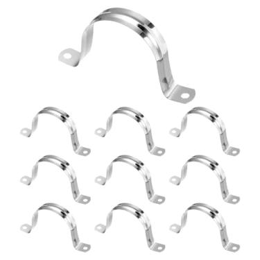 Imagem de HARFINGTON 10 braçadeiras de conduíte de 60 mm de 60 mm, braçadeira de tubo M60 U, correia rígida de aço inoxidável, suporte em forma de U com dois furos para fixação de fio de mangueira de tubo