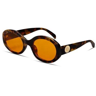 Imagem de TYA Óculos de sol retrô ovais para mulheres anos 90 redondo chique proteção UV400 2025 armação grossa óculos de sol, Armação de tartaruga - Lente amarela, standard