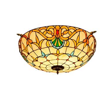 Imagem de Luminária de teto estilo clássico de 22 pol./26 pol., vidro colorido, semi-luz de teto, luz pendente retrô barroca, pequena sala de estar, restaurante, bar, quarto (65 cm)