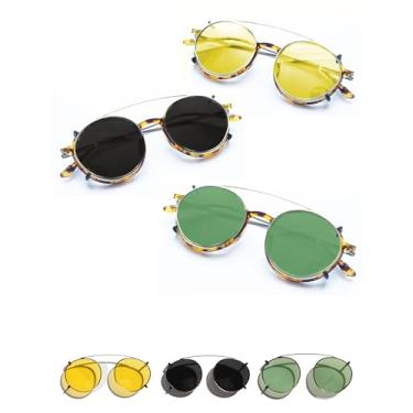 Imagem de Clippies Óculos de sol Clippies Polarized, Regular, Colorido Clipon para óculos de grau Não Flip Clip-on Sunnies - Pacote com 3 capas rígidas, Dourado