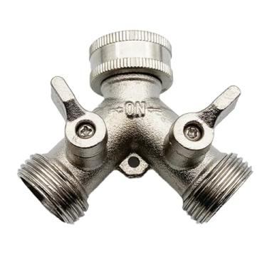 Imagem de 3/4 2 Way Heavy Duty Garden Hose Splitter Y Grip Shut Off Valves for Water Tap, Outlet, Spigot