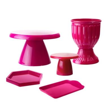 Imagem de Kit Mesa Decorada com Boleira Cogumelo e Acessórios – Vaso, Bandeja e Mini Peças (Magenta)