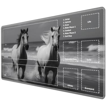 Imagem de JANENFNA TCG Playmat with Magic Zones 24 x 14 inches Mousepad Compatible for MTG Trading Card Game Play Mats Smooth Rubber Surface Magic The Gathering Play Mat, Two Horses Running