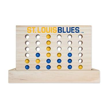 Imagem de Rico Industries Jogo de tabuleiro NHL St. Louis Blues 10 cm a Row de madeira 10 cm a fileira para jogos de tabuleiro 4 jogos de viagem para crianças e adultos