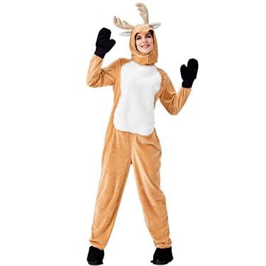Imagem de Fantasia feminina de veado, fantasia de rena de Natal, adulto, feminino, pijama, cervo, animal, festa, macacão, Marrom, Large