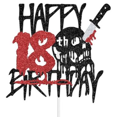 Imagem de Halloween Happy 18th Birthday Cake Topper, Have A Killer Birthday Decoration, Boy Girl Halloween Horror 18th Bday Party Decorations, Knife Horror Party Decorations Black Glitter