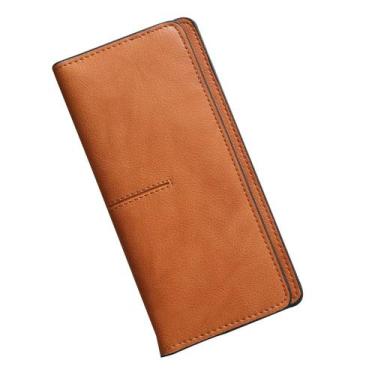 Imagem de Jaqueta de couro feminina com dobra dupla RFID - cáqui - Lightbek Offi