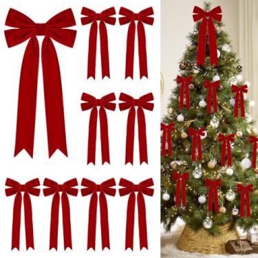 Imagem de Conjunto de 9 laços de veludo de Natal – 15 x 30 cm de arco de árvore grande e laço vintage de 11 x 22 cm para árvore de Natal, embrulho de presente, guirlanda, guirlanda, lareira, escada, casamento