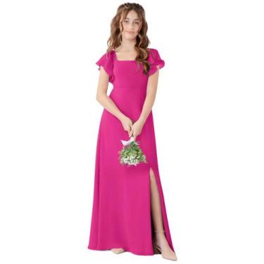Imagem de Vestido de dama de honra Jirocum A Line Fuchsia Chiffon JR001 Girl 9Y