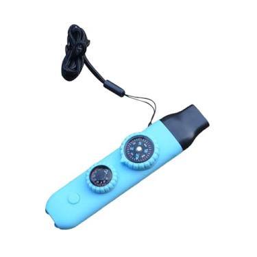 Imagem de Fenteer Apito de emergência 7 em 1 com função de emergência e cordão para viagens, passeios de barco, escaladas e caminhadas, Azul Claro