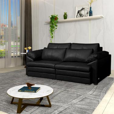 Imagem de Sofá Decorativo Piece Bipartido Retrátil Sala de Estar 215cm Couro Preto G58 - Gran Belo