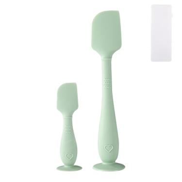 Imagem de 2un Espátulas para Creme de Fraldas Bebé com Estojo, 2 Tamanhos Aplicador Pasta Silicone Macio e Flexível Espátula para Creme Assaduras de Bebé Escova o Rabinho Recém-Nascidos(Verde)