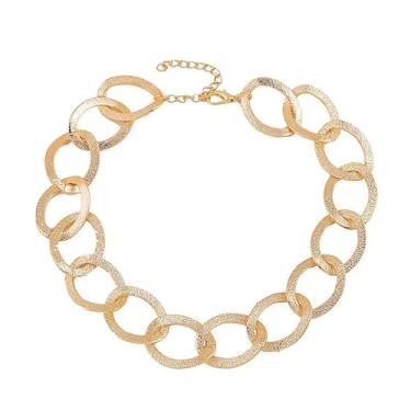 Imagem de Colar Corrente Grossa Dourada Feminino Elos Grandes Maiores-Choker Elo Grosso Argola Amassado Texturizado Ajustável- Gargantilha Colar Fecho Elos Oval Versátil Moderno Statement
