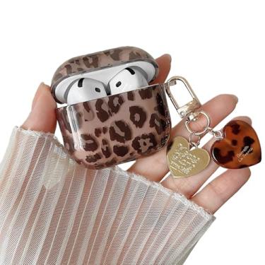 Imagem de MINSCOSE Capa transparente compatível com AirPods 4, design legal de padrão leopardo com chaveiro moderno em forma de coração, capa protetora de TPU macio à prova de choque para AirPods 4ª geração