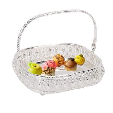 Imagem de AYNEFY Tigela de Servir Frutas de Metal, Bandeja Decorativa para Pratos, Base de Peça Central, Bandeja de Servir de Metal Com Alça, Cozinha, Mesa de Jantar, Decoração, Recipiente de