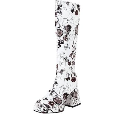 Imagem de Botas femininas longas de couro sintético estampadas inverno quente botas de neve botas de neve botas de cano alto, Branco, 38 BR