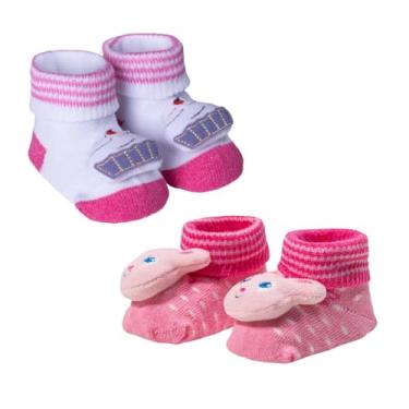 Imagem de Kit 02 Pares Meia Pantufa Bichinho Recém Nascido Maternidade Enxoval Resistente Dallf (Rosa)