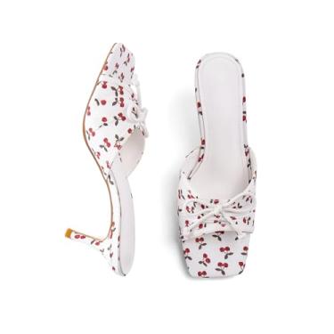 Imagem de RUSAUISE Sandálias de salto gatinho laço aberto bico redondo sandálias de salto antiderrapante elegante festa casamento casual, Cereja branca/mancha, 35