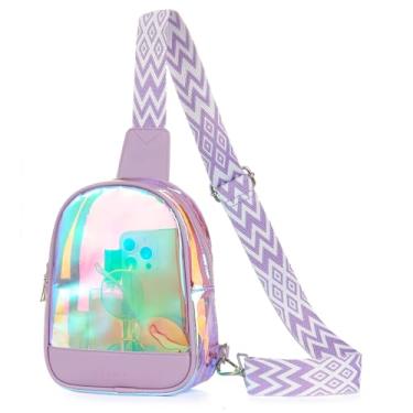 Imagem de CLUCI Bolsa transparente para eventos de estádio, bolsa transversal transparente, pequenas bolsas transparentes, Azul transparente com roxo