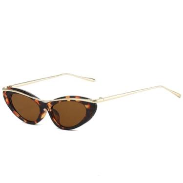 Imagem de Óculos de sol de metal estilo olho de gato, popular, luxuoso, feminino, moderno, armação pequena, masculino, para viagem, uso ao ar livre, UV400 (marrom leopardo)