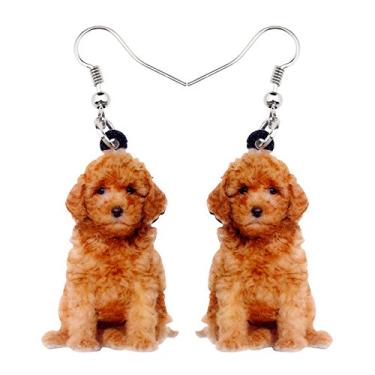 Imagem de Brincos de poodle de acrílico com pingente adorável dourado para cães, joias para mulheres, berloques, acessórios de festa de aniversário, presentes, Medium, Acrílico, Sem pedra preciosa