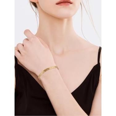 Imagem de 1 pulseira de aço inoxidável texturizada, pulseira aberta de material dourado, ornamento de joias para artesanato faça você mesmo, diâmetro interno: 5 x 5,6 cm (5 x 5,6 cm)