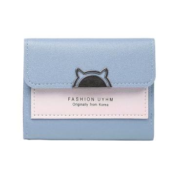 Imagem de Carteira feminina dobrável e portátil tendência da moda, Azul, Minimalista