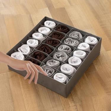 Imagem de Caixa organizadora de gaveta para roupas íntimas, divisória de armário para guarda-roupa, cômoda, economia de espaço, uso 1 peça (cinza quadriculado 24)