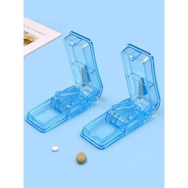 Imagem de 2 peças de cortador e divisor de comprimidos com armazenamento, cortador de medicamentos compacto para comprimidos pequenos e grandes, triturador portátil para vitaminas e uso diário (azul)