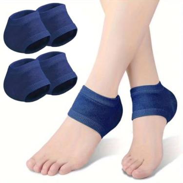 Imagem de 4 pares de protetores de calcanhar de silicone para saltos rachados, esporões de calcanhar, fascite plantar - almofadas de calcanhar de gel, unissex - azul