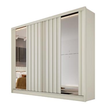Imagem de Guarda Roupa Galati Ripado Com 2 Espelhos 100% Mdf Mademarcs Off White