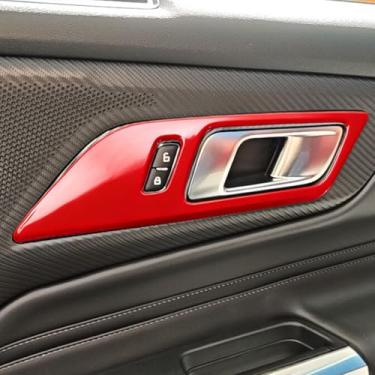 Imagem de MUXEE Capa de maçaneta interna, para Ford Mustang 2024-2026 / Shelby GT350 2015-2020 / GT500 2020-2022, acessórios de capa de acabamento interior de decalque vermelho vinho ABS (sem estilo de botão de