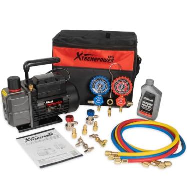 Imagem de XtremepowerUS 3.5CFM 1/3HP Bomba de vácuo R134a R22 R32 R410A A/C Conjunto de Refrigeração Conjunto Manifold Gauge W/Can Tap