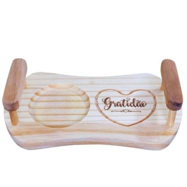 Imagem de Bandeja de Madeira Pinus Gratidão com Espaço para Servir Café - Antilo