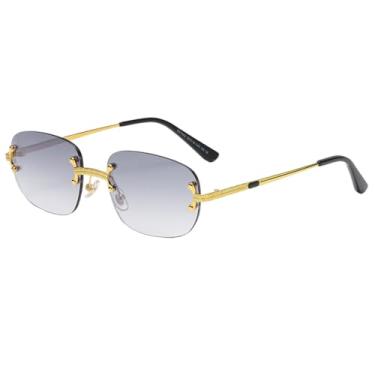 Imagem de Óculos de Sol Retangulares Pequenos Sem Aro com Revestimento Espelhado e Proteção UV400, Cinza Degradê