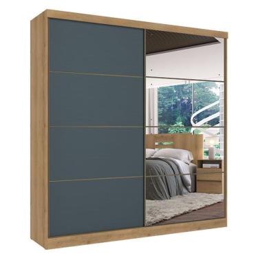Imagem de Guarda Roupa Casal Málaga Full Glass 2 Portas Capuccino Azul Acetinado - Thb