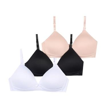 Imagem de TAHARI Pacote com 3 sutiãs sem fio moldados para meninas, Nude, preto, branco, 34A