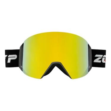 Imagem de YMTSGEQ Óculos de esqui/snowboard, lentes magnéticas intercambiáveis 100% proteção UV400, óculos de neve OTG para homens e mulheres (armação preta alça preta - lente dourada Revo (VLT 14%))