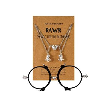 Imagem de COLORFUL BLING Colar de coração de amor com atração mútua, pingente de cogumelo da amizade, dinossauro, para casais, melhores amigos, amizade, dedinho, promessa, joias de longa distância, Metal, Liga metálica.