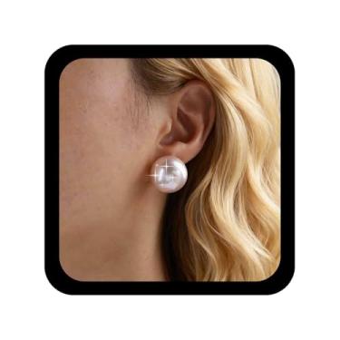 Imagem de Allereyae Brincos vintage de pérolas redondas grandes brincos de noiva de pérola branca brincos de pérolas de botão grande brinco de pérolas minimalistas brincos de pérolas redondas pendentes de