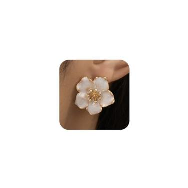 Imagem de Brincos de flor esmaltados brancos delicados Y2K para mulheres, brincos vintage de pétalas florais doces e modernos, acessórios de bijuteria, One Size, Metal, Sem pedra preciosa
