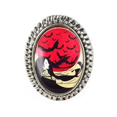 Imagem de Anel gótico oriental - Gueixa japonesa, pulseira ajustável de prata ou bronze antigo, bijuteria oval feita à mão - 84, Adjustable, Metal, Sem pedra preciosa